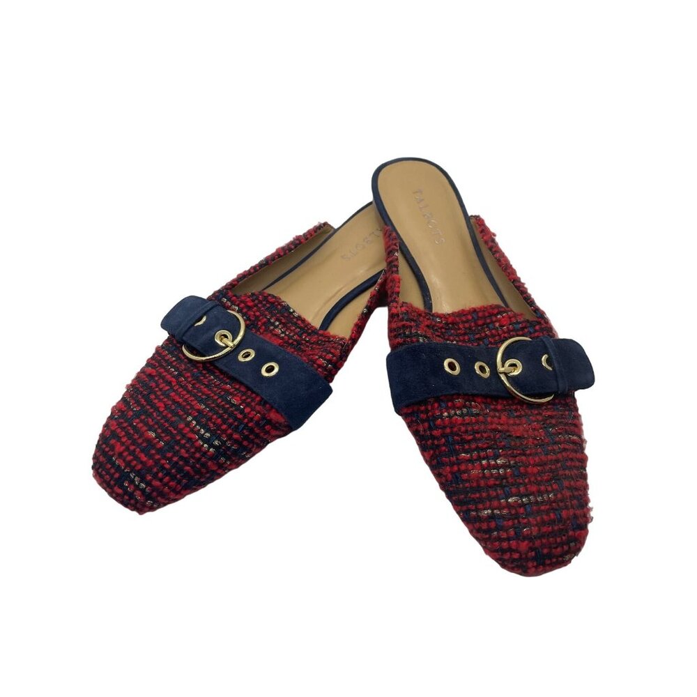 Talbots Red Navy Blue Tweed Mules with Navy Blue Accent and Buckle‎